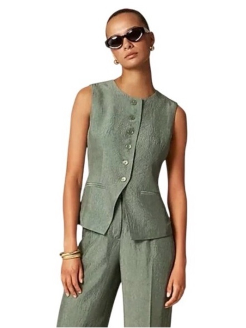 J.Crew Essential Cutaway Vest Top in Textured Satin - Light Olive Green